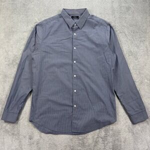 Theory Button Up Shirt Mens L Blue Merten Kalmin Grid Pattern Cotton Long Slv